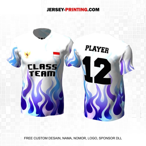 Jersey Kelas Putih Ungu Biru Motif Api 178
