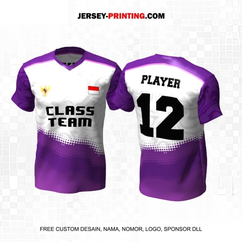 Jersey Kelas Putih Ungu Motif Liquid Polkadot 129