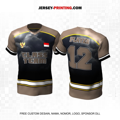Jersey Kelas Retro Hitam Coklat Putih Motif Garis 75