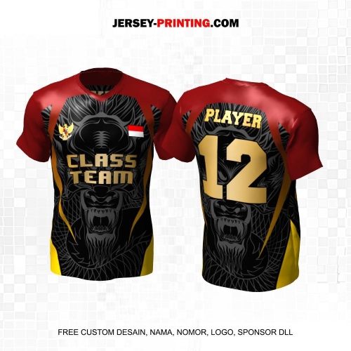 Jersey Kelas Retro Hitam Gold Maroon Motif Naga 81