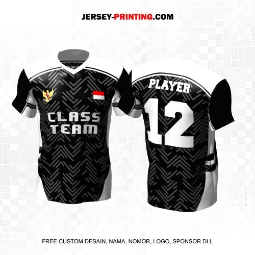 Jersey Kelas Retro Hitam Putih Abu Motif Abstrak Geometris 78