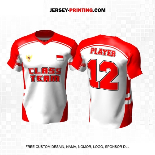 Jersey Kelas Retro Putih Merah Motif Garis 77