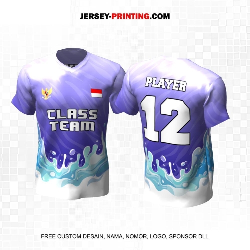 Jersey Kelas Ungu Biru Putih Motif Abstrak Splash Water 176