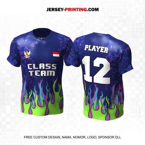 Jersey Kelas Ungu Pink Hijau Motif Abstrak Api 170