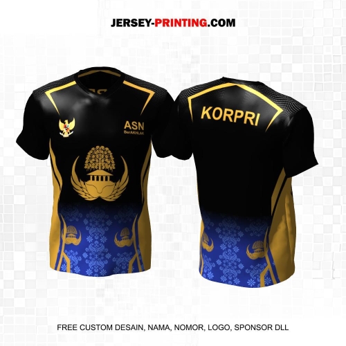 Jersey Korpri Hitam Biru Gold Motif Batik 09