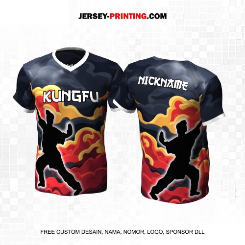 Jersey Kungfu Abu Merah Kuning Motif Awan 05