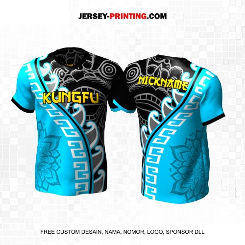 Jersey Kungfu Biru Hitam Motif Batik Barongsai 02