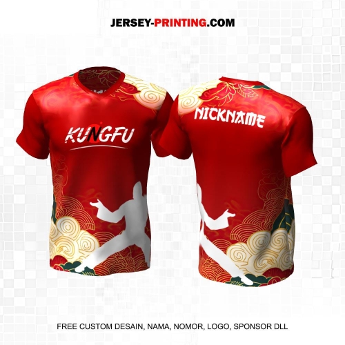 Jersey Kungfu Maroon Motif Abstrak 01
