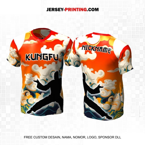 Jersey Kungfu Orange Krem Muda Motif Awan China 06