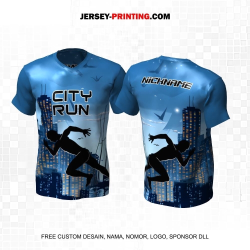 Jersey Lari Biru Motif Gedung Perkotaan 528