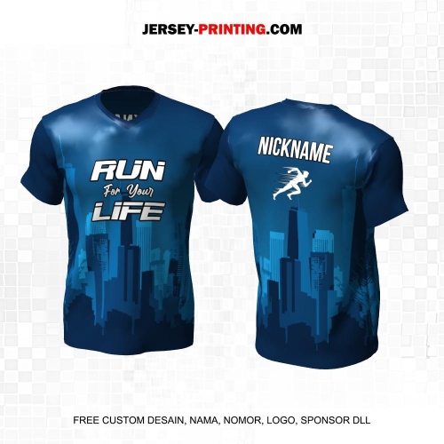 Jersey Lari Biru Motif Gedung Perkotaan 532