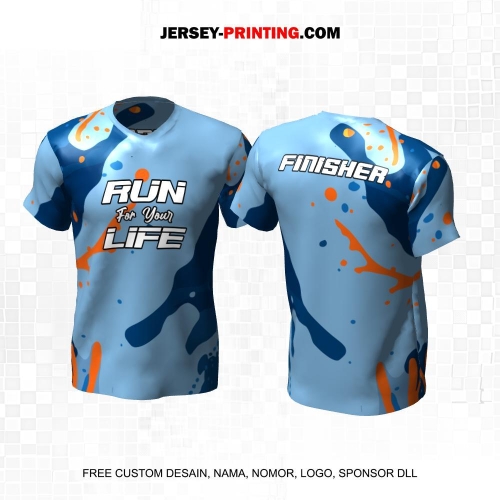 Jersey Lari Biru Orange Motif Abstrak 634