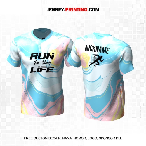 Jersey Lari Biru Pink Motif Abstrak 513