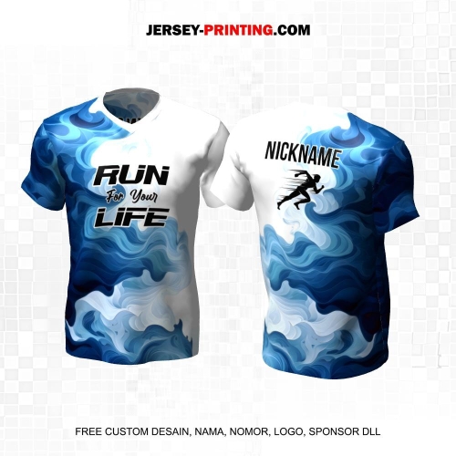 Jersey Lari Biru Putih Motif Abstrak Liquid 519