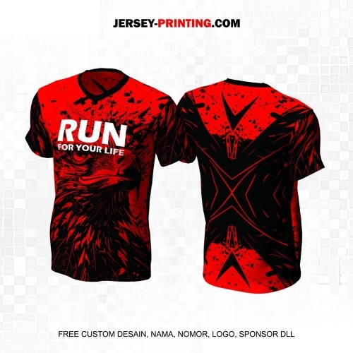 Jersey Lari Elang - Run For Your Life Merah Hitam