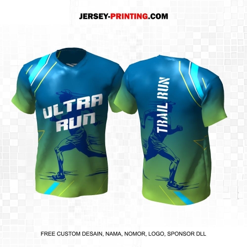 Jersey Lari Gradasi Biru Hijau Motif Abstrak 560