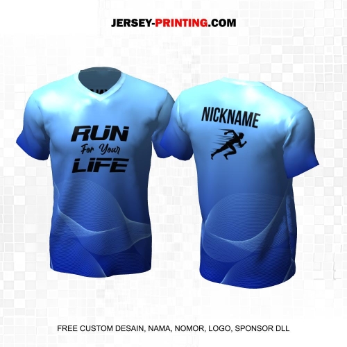 Jersey Lari Gradasi Biru Motif Gelombang 453