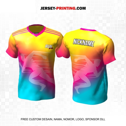 Jersey Lari Gradasi Kuning Pink Biru 451