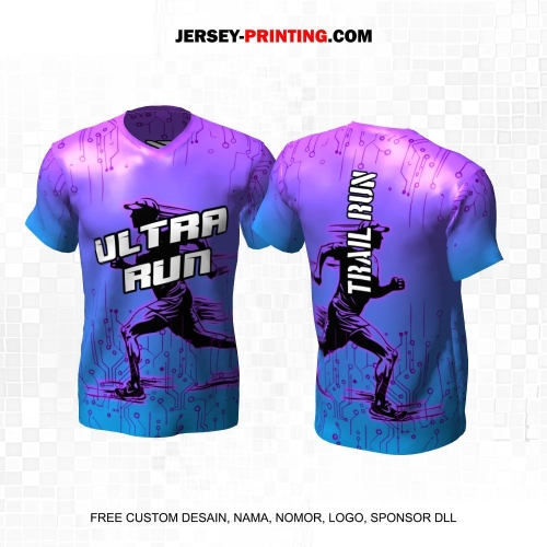 Jersey Lari Gradasi Ungu Biru Motif Teknologi 608