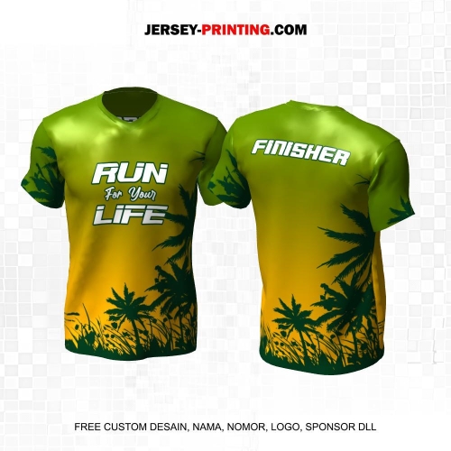 Jersey Lari Hijau Kuning Motif Siluet Tumbuhan 629