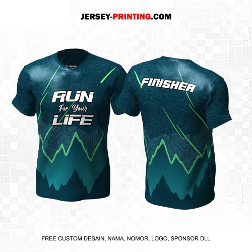 Jersey Lari Hijau Tua Motif Liquid Gunung 616