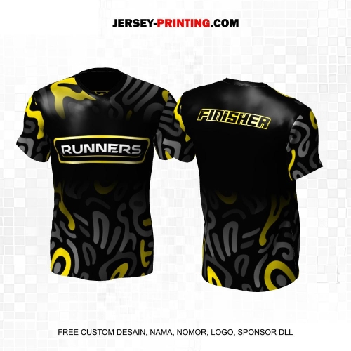 Jersey Lari Hitam Abu Kuning Motif Abstrak 625