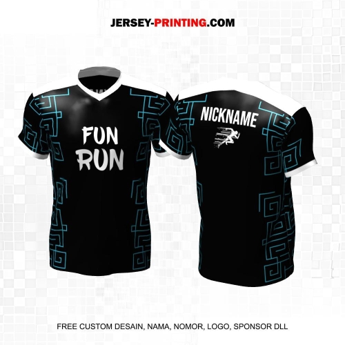 Jersey Lari Hitam Biru Motif Geometris 566