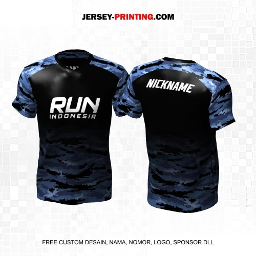 Jersey Lari Hitam Biru Motif Loreng 100