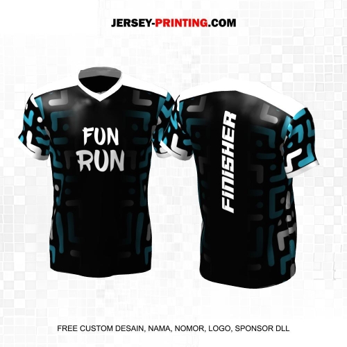 Jersey Lari Hitam Biru Putih Motif Abstrak 567
