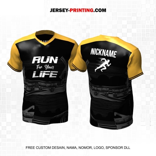 Jersey Lari Hitam Gold Motif Abstrak Kereta Uap 521