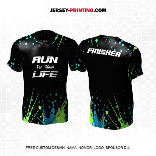 Jersey Lari Hitam Hijau Biru Motif Abstrak 637