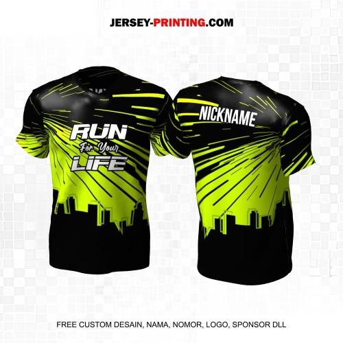 Jersey Lari Hitam Hijau Motif Abstrak Gedung Perkotaan 445