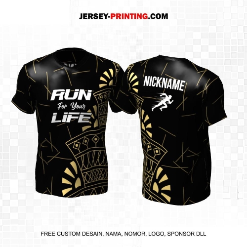 Jersey Lari Hitam Krem Motif Abstrak 553