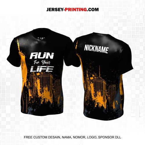 Jersey Lari Hitam Kuning Motif Abstrak Perkotaan 524