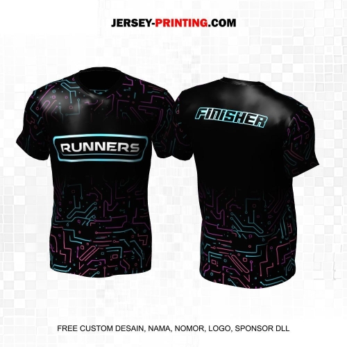 Jersey Lari Hitam Pink Biru Motif Abstrak 602