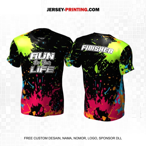 Jersey Lari Hitam Pink Hijau Motif Abstrak Splash 603