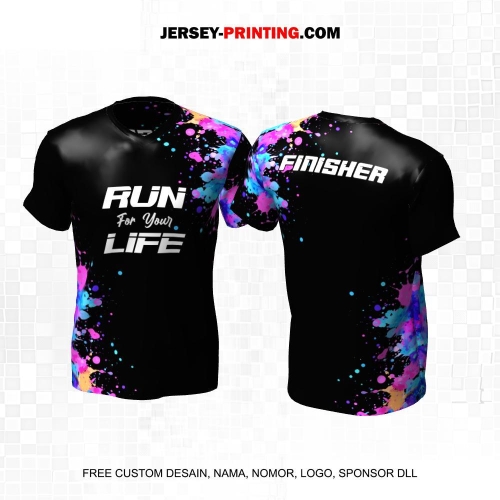 Jersey Lari Hitam Pink Ungu Motif Abstrak Splash 639