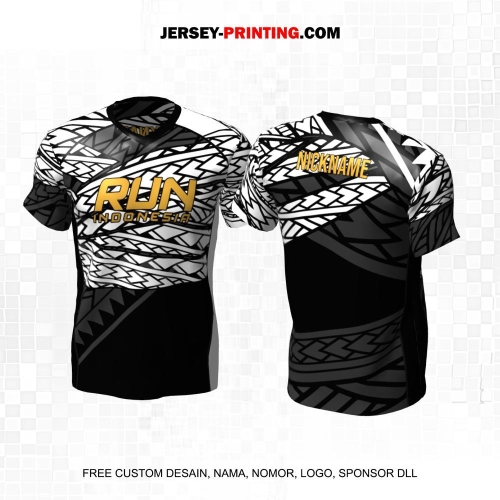 Jersey Lari Hitam Putih Abu Motif Abstrak 29