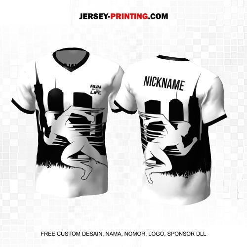 Jersey Lari Hitam Putih Motif Gedung Perkotaan 530