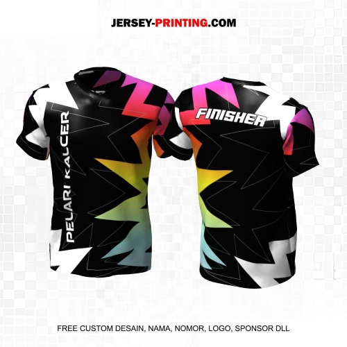 Jersey Lari Hitam Putih Pelangi Motif Abstrak 620