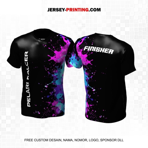 Jersey Lari Hitam Ungu Motif Splash Cat 614