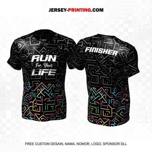 Jersey Lari Hitam Warna Warni Motif Abstrak 595