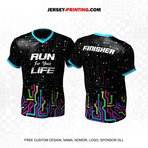 Jersey Lari Hitam Warna Warni Motif Abstrak 607