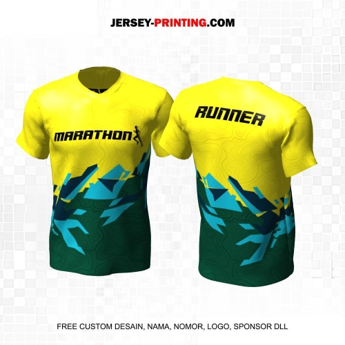 Jersey Lari Kuning Hijau Motif Abstrak Liquid 561