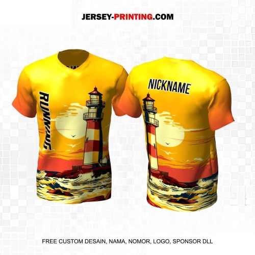 Jersey Lari Kuning Orange Motif Mercusuar 205