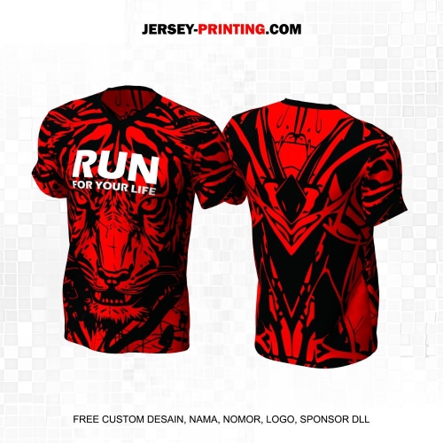 Jersey Lari Macan Harimau Merah Hitam 1