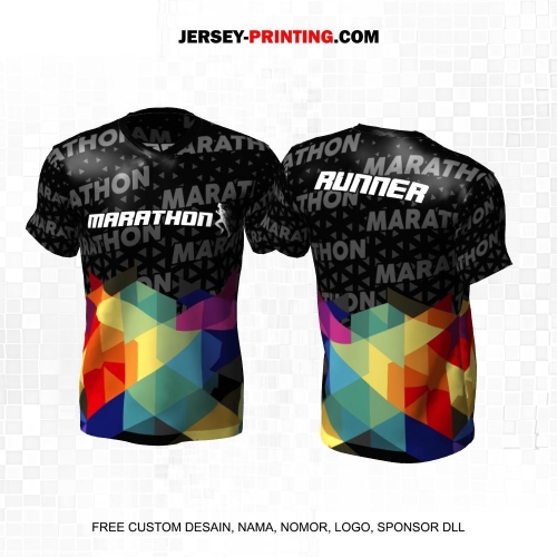 Jersey Lari Marathon Hitam Abu Warna Warni Motif Abstrak 562