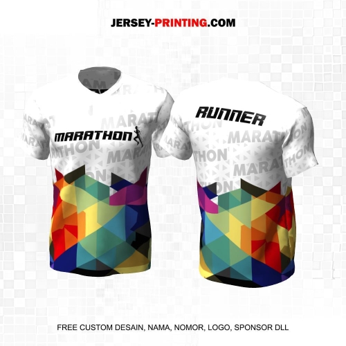 Jersey Lari Marathon Putih Abu Warna Warni Motif Abstrak 563