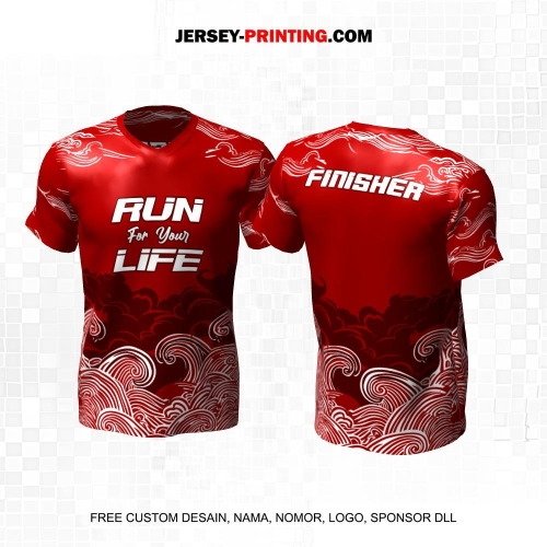 Jersey Lari Maroon Putih Motif Spiral 635