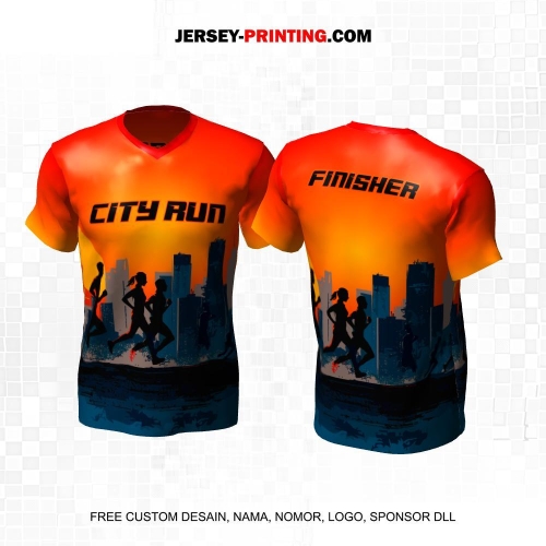 Jersey Lari Orange Navy Motif Perkotaan 564